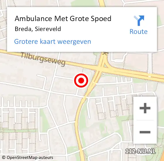 Locatie op kaart van de 112 melding: Ambulance Met Grote Spoed Naar Breda, Siereveld op 23 januari 2018 17:15