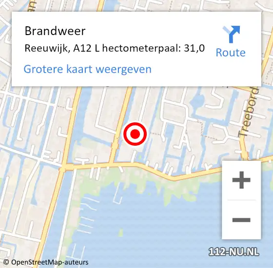 Locatie op kaart van de 112 melding: Brandweer Reeuwijk, A12 R op 23 januari 2018 21:35