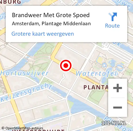 Locatie op kaart van de 112 melding: Brandweer Met Grote Spoed Naar Amsterdam, Plantage Middenlaan op 23 januari 2018 23:49