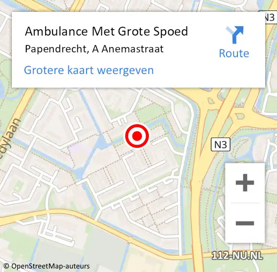 Locatie op kaart van de 112 melding: Ambulance Met Grote Spoed Naar Papendrecht, A Anemastraat op 23 januari 2018 23:52
