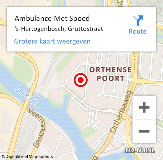 Locatie op kaart van de 112 melding: Ambulance Met Spoed Naar 's-Hertogenbosch, Gruttostraat op 23 januari 2018 23:58
