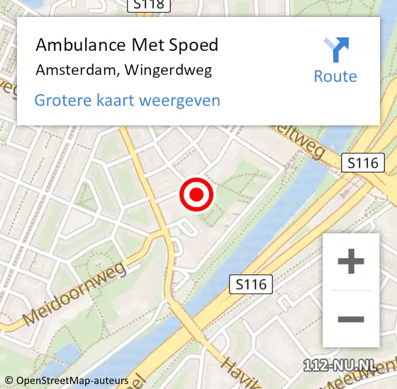 Locatie op kaart van de 112 melding: Ambulance Met Spoed Naar Amsterdam, Wingerdweg op 24 januari 2018 00:04