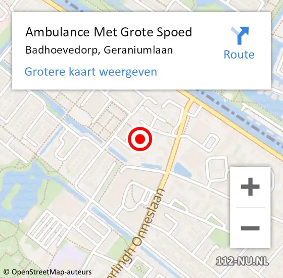 Locatie op kaart van de 112 melding: Ambulance Met Grote Spoed Naar Badhoevedorp, Geraniumlaan op 24 januari 2018 00:16
