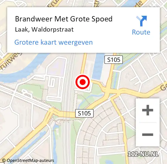 Locatie op kaart van de 112 melding: Brandweer Met Grote Spoed Naar Laak, Waldorpstraat op 24 januari 2018 08:58