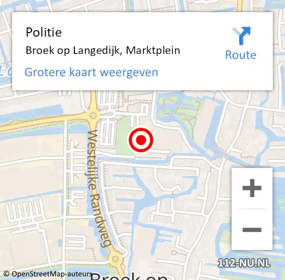 Locatie op kaart van de 112 melding: Politie Broek op Langedijk, Marktplein op 24 januari 2018 11:02