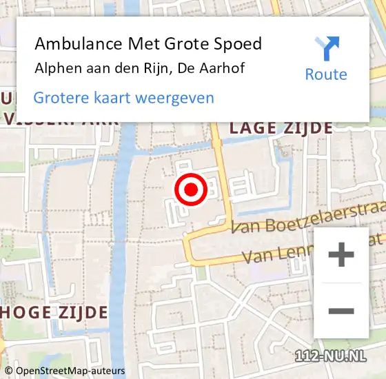 Locatie op kaart van de 112 melding: Ambulance Met Grote Spoed Naar Alphen aan den Rijn, De Aarhof op 24 januari 2018 11:09