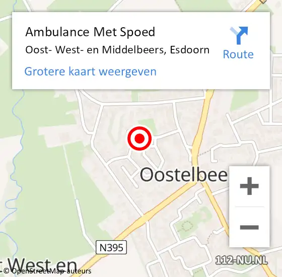 Locatie op kaart van de 112 melding: Ambulance Met Spoed Naar Oost- West- en Middelbeers, Esdoorn op 24 januari 2018 13:07