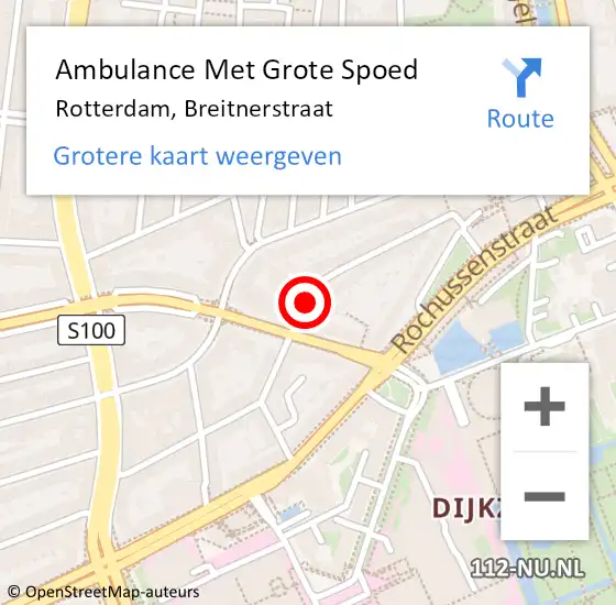 Locatie op kaart van de 112 melding: Ambulance Met Grote Spoed Naar Rotterdam, Breitnerstraat op 24 januari 2018 17:54