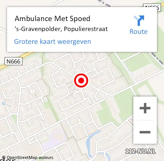 Locatie op kaart van de 112 melding: Ambulance Met Spoed Naar 's-Gravenpolder, Populierestraat op 24 januari 2018 19:05