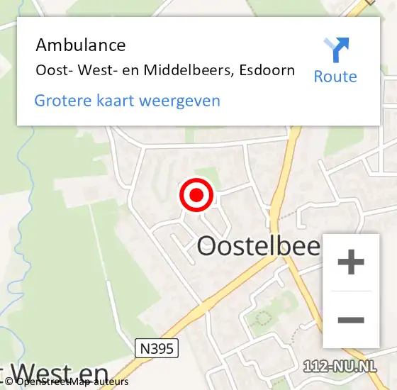Locatie op kaart van de 112 melding: Ambulance Oost- West- en Middelbeers, Esdoorn op 25 januari 2018 12:52