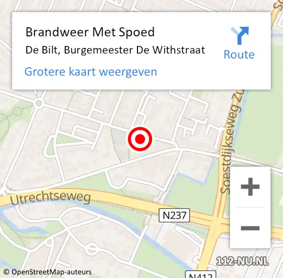 Locatie op kaart van de 112 melding: Brandweer Met Spoed Naar De Bilt, Burgemeester De Withstraat op 25 januari 2018 15:12