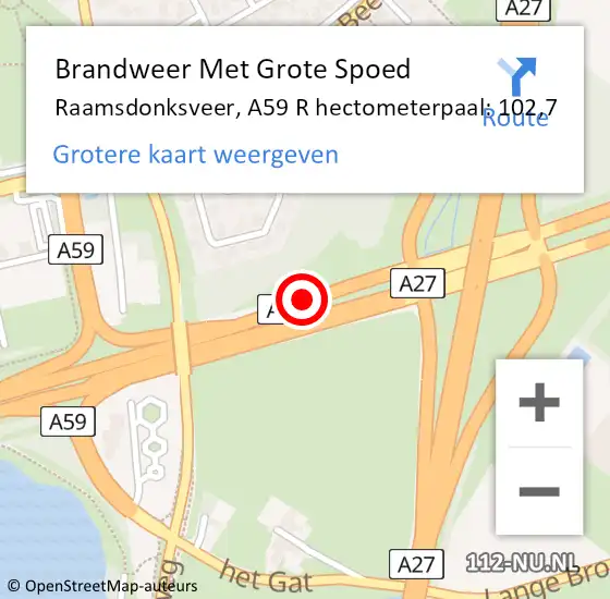 Locatie op kaart van de 112 melding: Brandweer Met Grote Spoed Naar Raamsdonksveer, A59 R hectometerpaal: 101,9 op 25 januari 2018 17:25