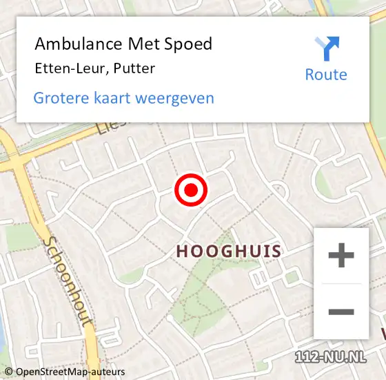 Locatie op kaart van de 112 melding: Ambulance Met Spoed Naar Etten-Leur, Putter op 25 januari 2018 22:38