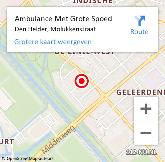 Locatie op kaart van de 112 melding: Ambulance Met Grote Spoed Naar Den Helder, Molukkenstraat op 25 januari 2018 23:01