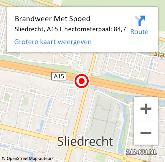 Locatie op kaart van de 112 melding: Brandweer Met Spoed Naar Sliedrecht, A15 R hectometerpaal: 81,2 op 26 januari 2018 06:58