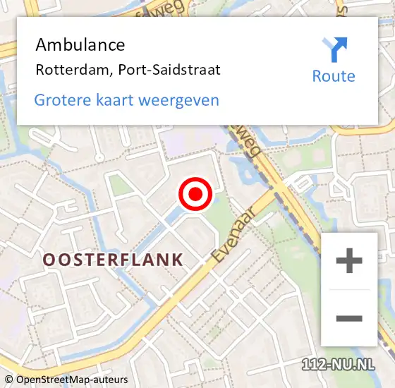 Locatie op kaart van de 112 melding: Ambulance Rotterdam, Port-Saidstraat op 26 januari 2018 09:44