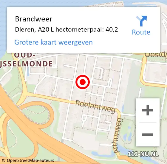 Locatie op kaart van de 112 melding: Brandweer Dieren, A20 L hectometerpaal: 40,2 op 26 januari 2018 12:41