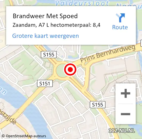 Locatie op kaart van de 112 melding: Brandweer Met Spoed Naar Zaandam, A7 L hectometerpaal: 8,4 op 26 januari 2018 14:31