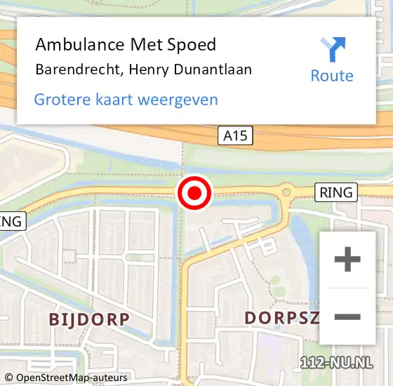 Locatie op kaart van de 112 melding: Ambulance Met Spoed Naar Barendrecht, Henry Dunantlaan op 26 januari 2018 15:21
