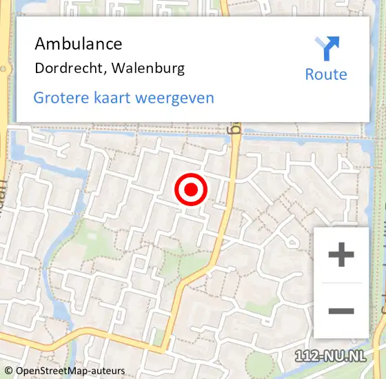 Locatie op kaart van de 112 melding: Ambulance Dordrecht, Walenburg op 26 januari 2018 19:29