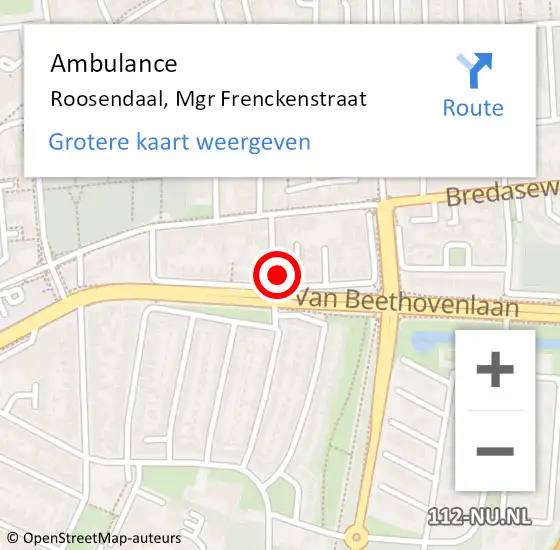 Locatie op kaart van de 112 melding: Ambulance Roosendaal, Mgr Frenckenstraat op 26 januari 2018 21:46