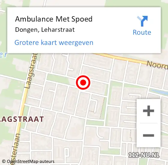 Locatie op kaart van de 112 melding: Ambulance Met Spoed Naar Dongen, Leharstraat op 27 januari 2018 02:18