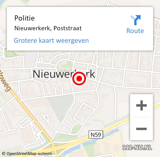Locatie op kaart van de 112 melding: Politie Nieuwerkerk, Poststraat op 27 januari 2018 02:47