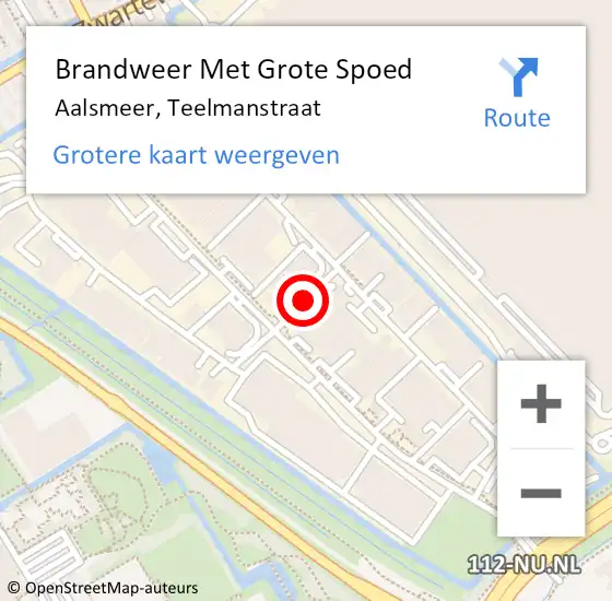 Locatie op kaart van de 112 melding: Brandweer Met Grote Spoed Naar Aalsmeer, Teelmanstraat op 27 januari 2018 05:04