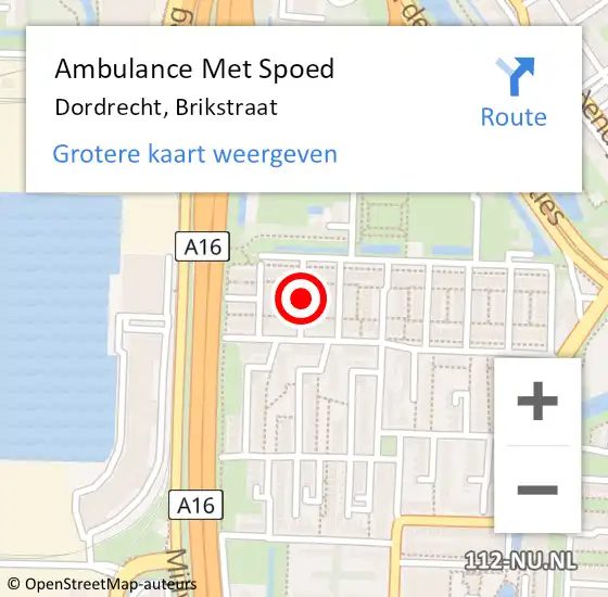 Locatie op kaart van de 112 melding: Ambulance Met Spoed Naar Dordrecht, Brikstraat op 27 januari 2018 05:10
