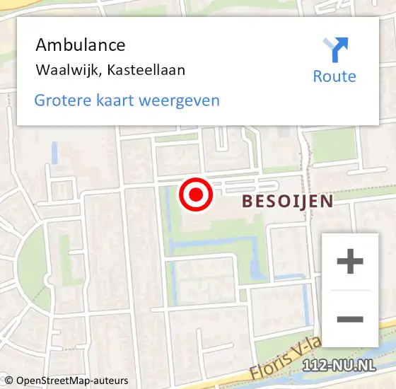 Locatie op kaart van de 112 melding: Ambulance Waalwijk, Kasteellaan op 27 januari 2018 13:17