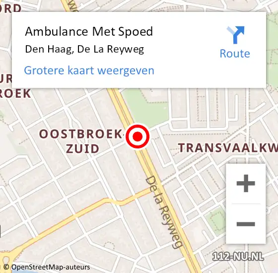 Locatie op kaart van de 112 melding: Ambulance Met Spoed Naar Den Haag, De La Reyweg op 27 januari 2018 17:57
