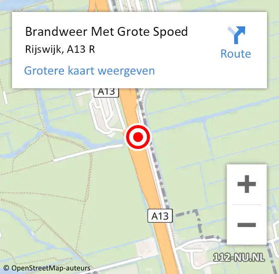 Locatie op kaart van de 112 melding: Brandweer Met Grote Spoed Naar Rijswijk, A13 R op 27 januari 2018 19:57