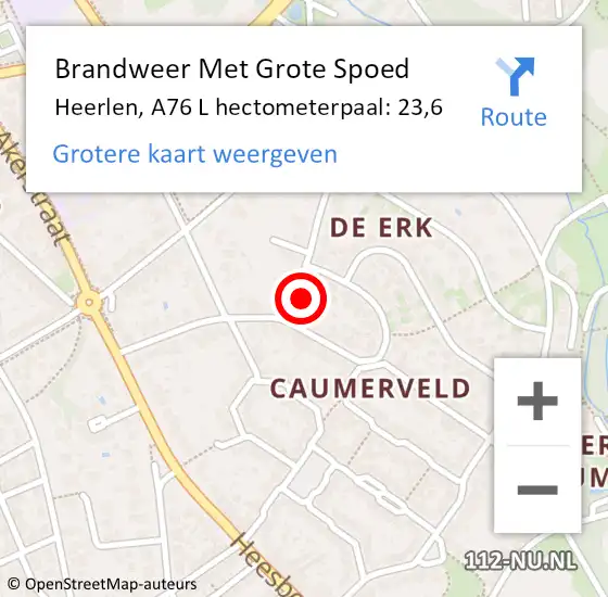 Locatie op kaart van de 112 melding: Brandweer Met Grote Spoed Naar Heerlen, A76 L hectometerpaal: 23,6 op 27 januari 2018 23:54