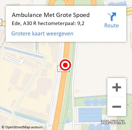 Locatie op kaart van de 112 melding: Ambulance Met Grote Spoed Naar Ede, A30 L hectometerpaal: 11,0 op 28 januari 2018 02:34