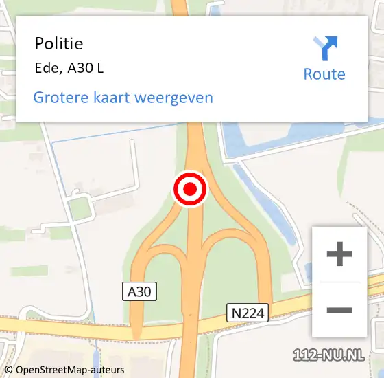 Locatie op kaart van de 112 melding: Politie Ede, A30 L op 28 januari 2018 02:35
