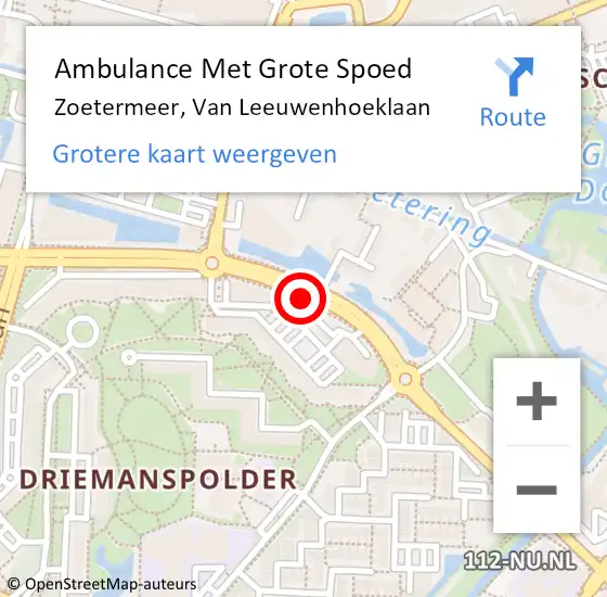Locatie op kaart van de 112 melding: Ambulance Met Grote Spoed Naar Zoetermeer, Van Leeuwenhoeklaan op 28 januari 2018 03:40
