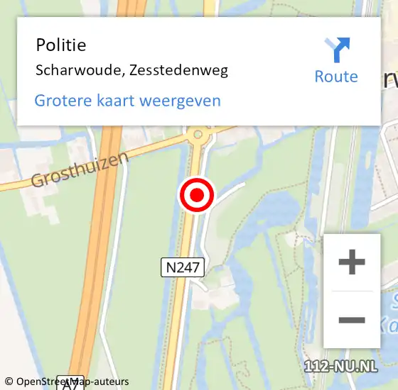 Locatie op kaart van de 112 melding: Politie Scharwoude, Zesstedenweg op 28 januari 2018 03:41