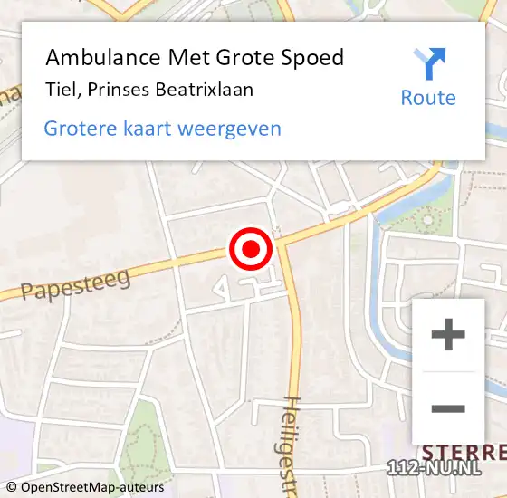 Locatie op kaart van de 112 melding: Ambulance Met Grote Spoed Naar Tiel, Prinses Beatrixlaan op 28 januari 2018 03:43