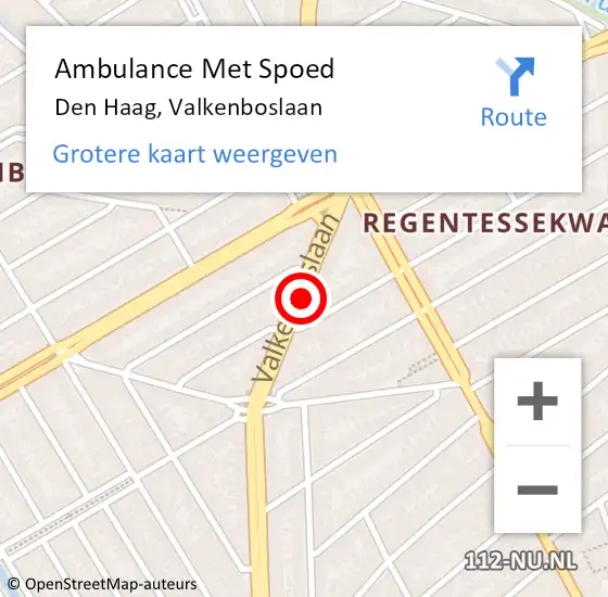 Locatie op kaart van de 112 melding: Ambulance Met Spoed Naar Den Haag, Valkenboslaan op 28 januari 2018 04:07