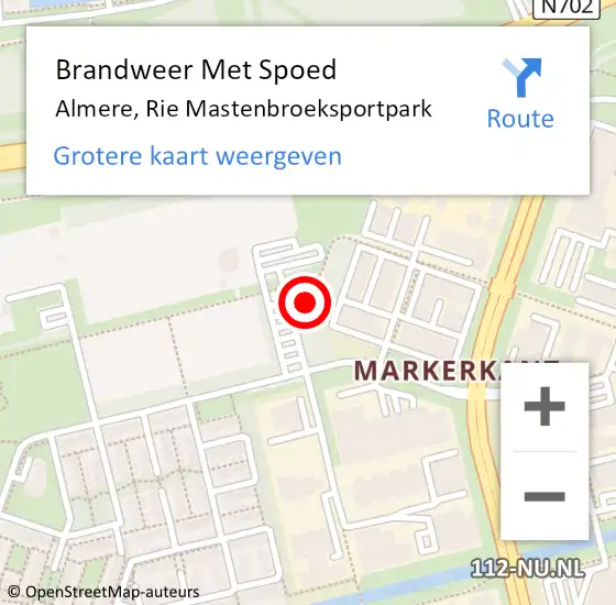 Locatie op kaart van de 112 melding: Brandweer Met Spoed Naar Almere, Rie Mastenbroeksportpark op 28 januari 2018 08:24