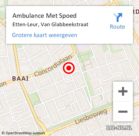 Locatie op kaart van de 112 melding: Ambulance Met Spoed Naar Etten-Leur, Van Glabbeekstraat op 28 januari 2018 09:02