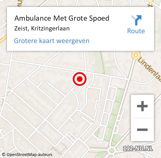 Locatie op kaart van de 112 melding: Ambulance Met Grote Spoed Naar Zeist, Kritzingerlaan op 28 januari 2018 09:24