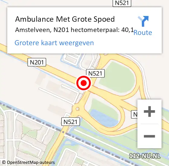 Locatie op kaart van de 112 melding: Ambulance Met Grote Spoed Naar Amstelveen, N201 hectometerpaal: 40,1 op 28 januari 2018 15:08