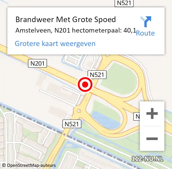 Locatie op kaart van de 112 melding: Brandweer Met Grote Spoed Naar Amstelveen, N201 hectometerpaal: 40,1 op 28 januari 2018 15:09