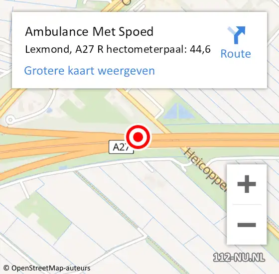 Locatie op kaart van de 112 melding: Ambulance Met Spoed Naar Lexmond, A27 R hectometerpaal: 44,6 op 28 januari 2018 17:45