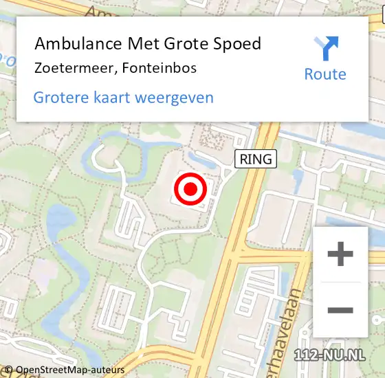 Locatie op kaart van de 112 melding: Ambulance Met Grote Spoed Naar Zoetermeer, Fonteinbos op 28 januari 2018 22:42