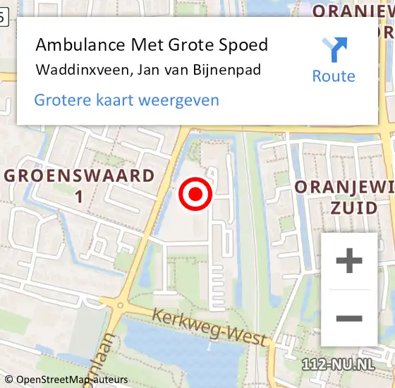 Locatie op kaart van de 112 melding: Ambulance Met Grote Spoed Naar Waddinxveen, Jan van Bijnenpad op 29 januari 2018 08:12