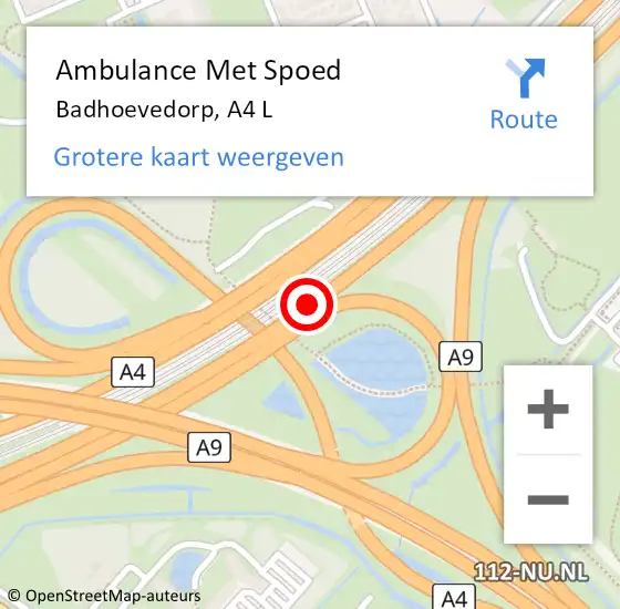 Locatie op kaart van de 112 melding: Ambulance Met Spoed Naar Badhoevedorp, A4 L op 29 januari 2018 08:19