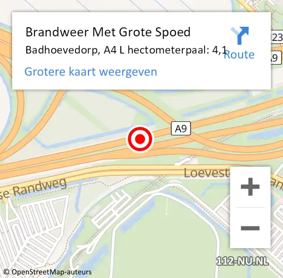 Locatie op kaart van de 112 melding: Brandweer Met Grote Spoed Naar Badhoevedorp, A4 L hectometerpaal: 4,1 op 29 januari 2018 08:26
