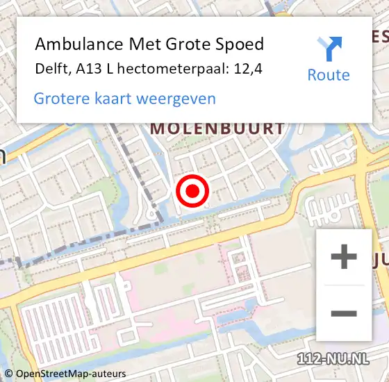 Locatie op kaart van de 112 melding: Ambulance Met Grote Spoed Naar Delft, A12 R hectometerpaal: 12,1 op 29 januari 2018 12:21
